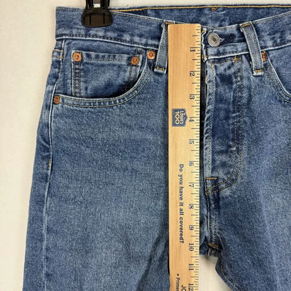Levi's 501 Jeans Mens 28x29 Blue Denim Frayed Hem Mid-Rise Original Fit Straight